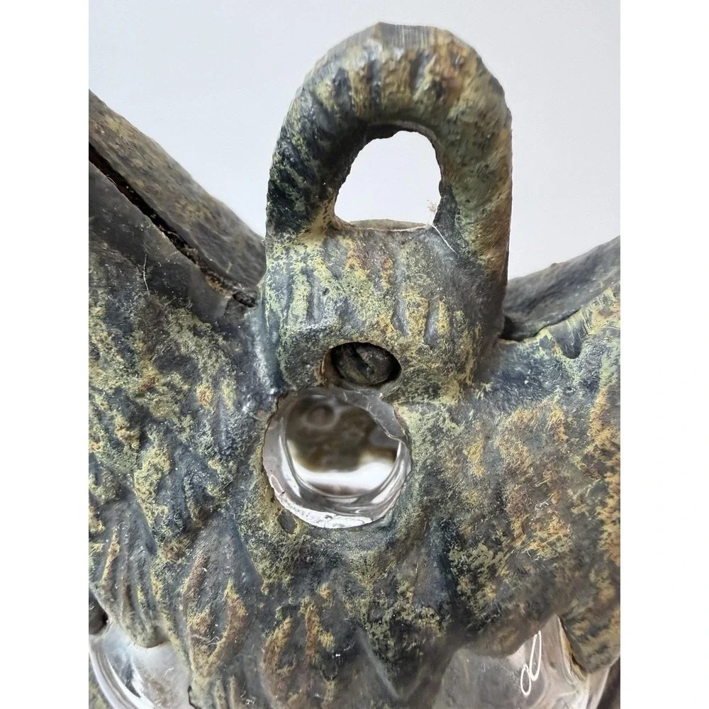 Cast Iron Owl Candle‎ Holder Garden Lantern Vintage Decor Blown Glass READ